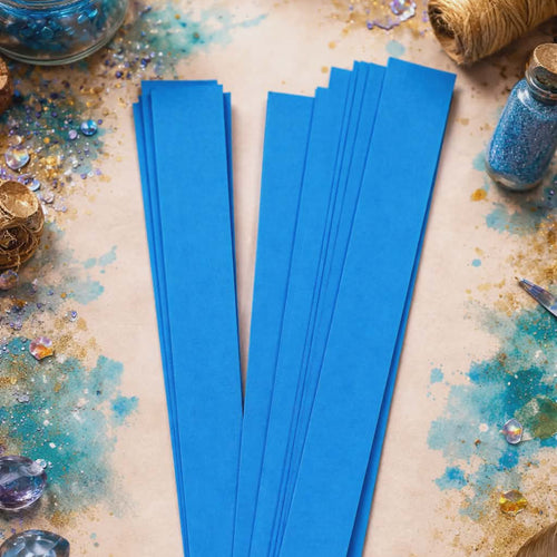 Baby blue 16 mm barrel-shaped paper bead strips with feather and twine