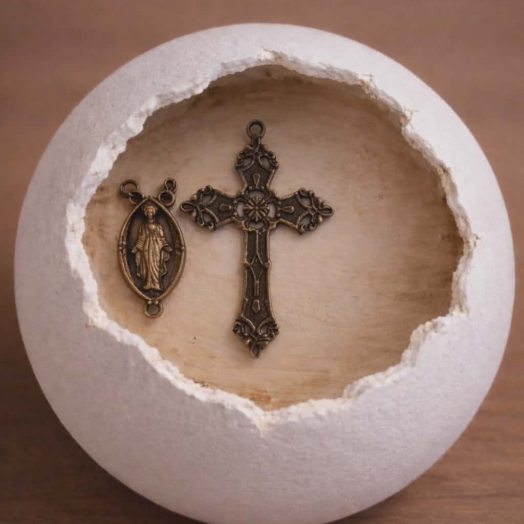 Antique bronze centerpiece and gold cross from Desert Sanctuary DIY Rosary Bead Kit
