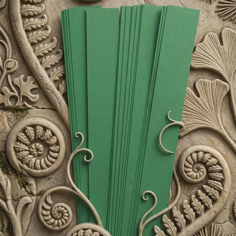 Green 16 mm barrel-shaped paper bead strips on creative background