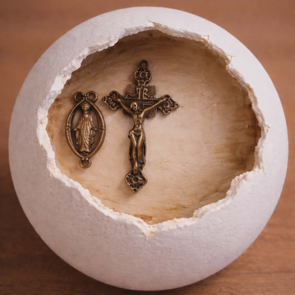Antique bronze crucifix and coordinating centerpiece from Woodland Reverence DIY Rosary Bead Kit